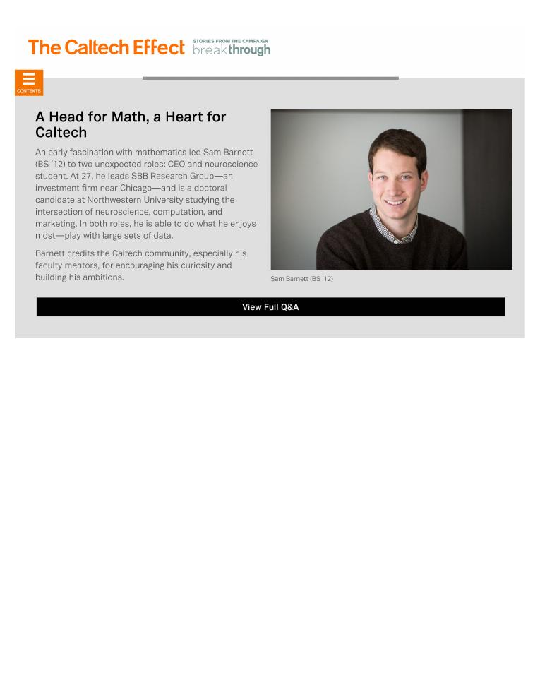 Prof. Cerf mentioned in The Caltech Effect profile of his PhD student Sam Barnett.