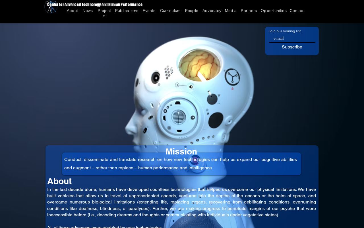 Center for Advanced Technology and Human Performance website front page