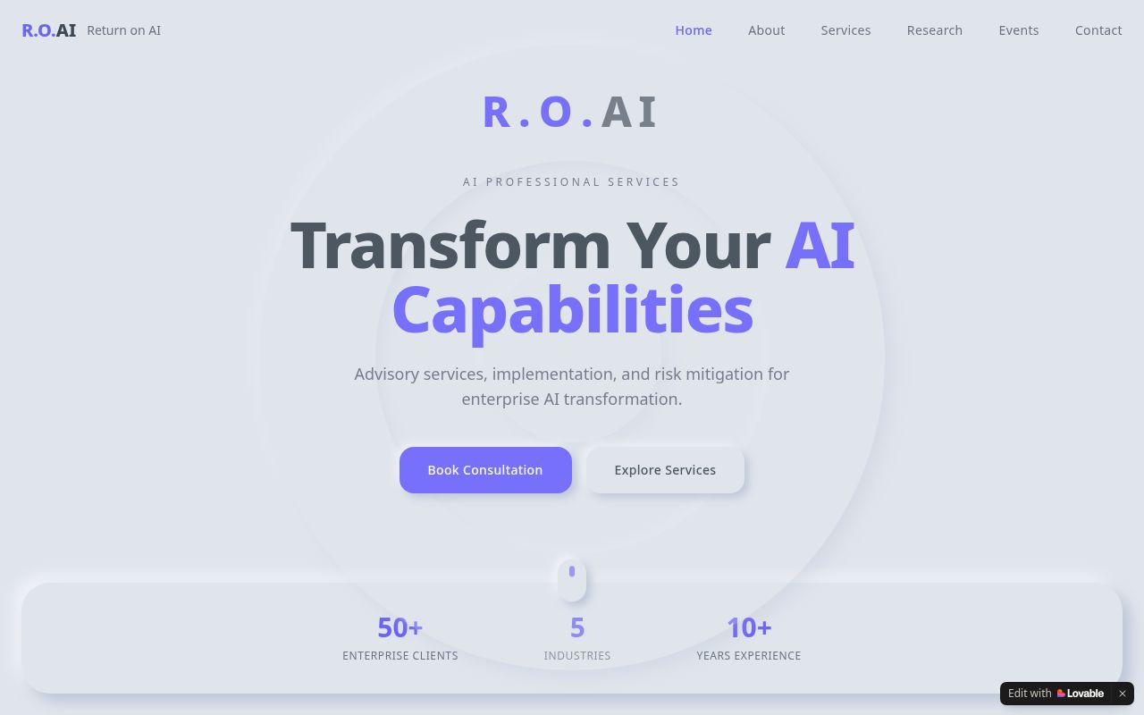 R.O.AI website front page